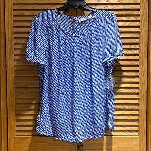 Blue and white s/s blouse w/attached white shell